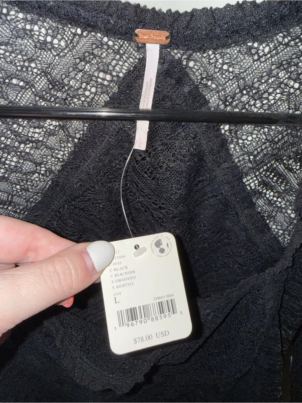 Free People Black Sheer Lace Long-Sleeve Top